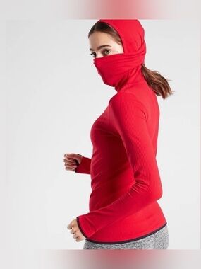 Athleta Flurry Balaclava Seamless Red Hoodie